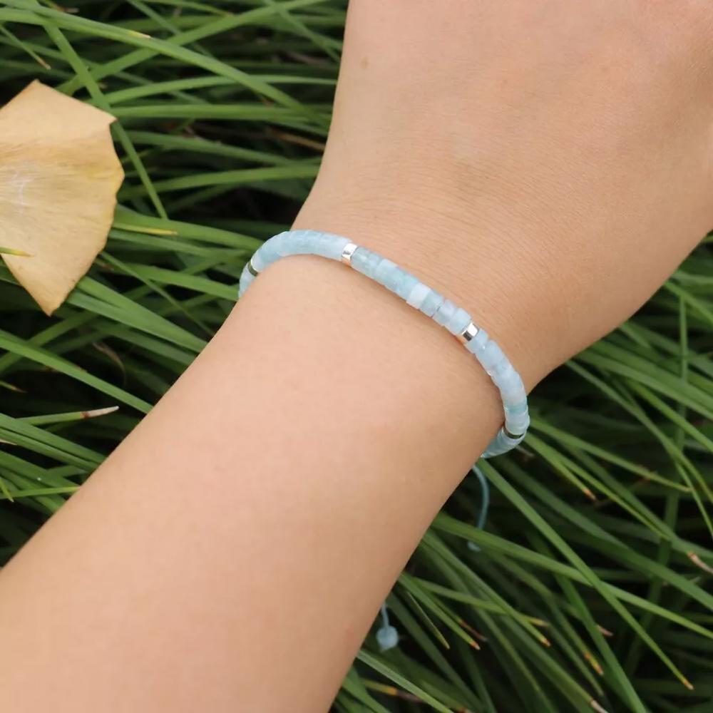 Minimalist Dainty Aquamarine Stone Healing Bracelet Delicate Layering Bracelet