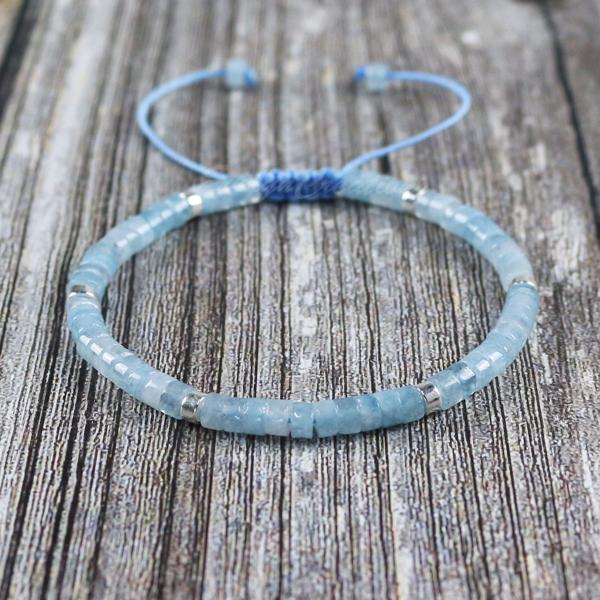 Minimalist Dainty Aquamarine Stone Healing Bracelet Delicate Layering Bracelet