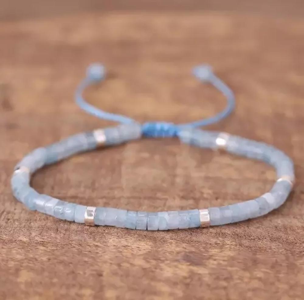 Minimalist Dainty Aquamarine Stone Healing Bracelet Delicate Layering Bracelet