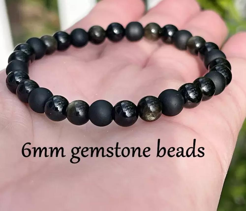 Natural Black Tourmaline Obsidian Onyx Beads Healing Triple Protection Bracelet