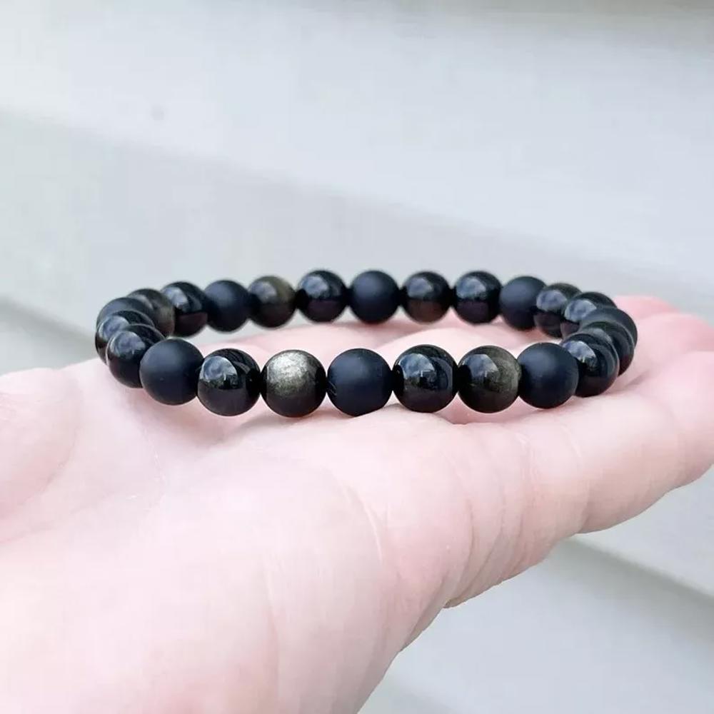 Natural Black Tourmaline Obsidian Onyx Beads Healing Triple Protection Bracelet