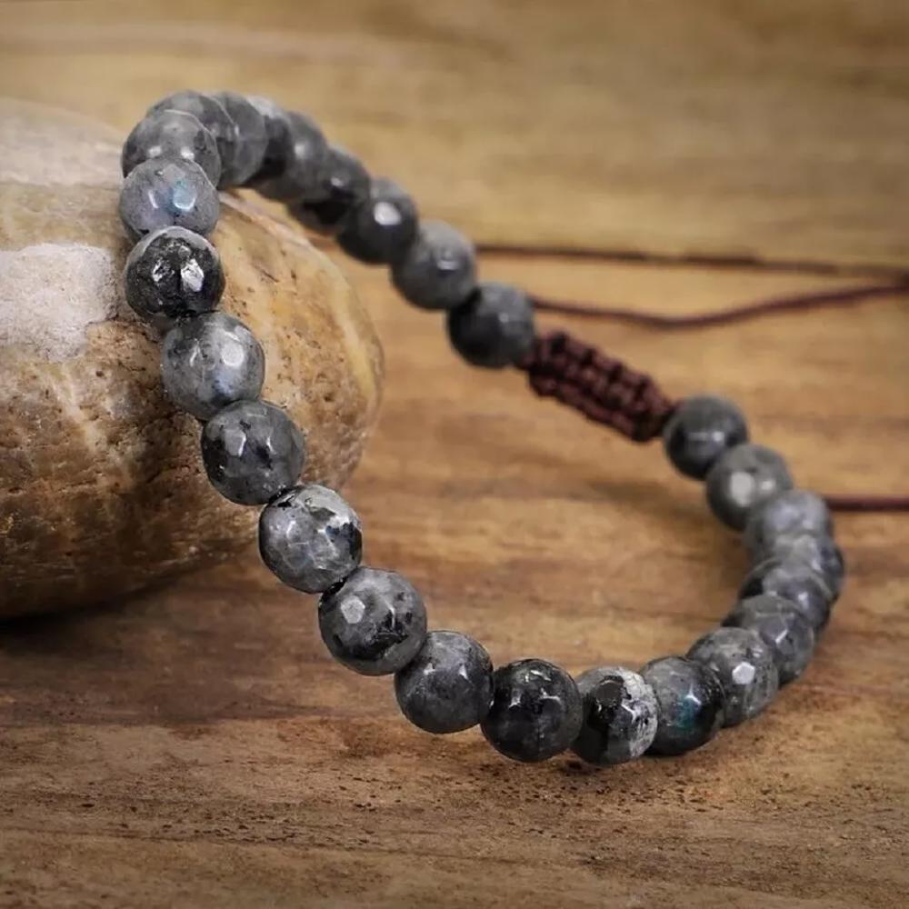 Black Moonstone Beaded Braided Bracelet for Anxiety Relief