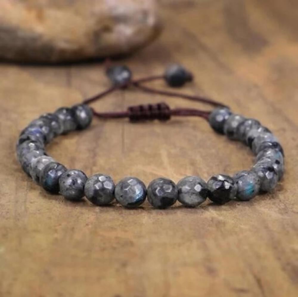 Black Moonstone Beaded Braided Bracelet for Anxiety Relief