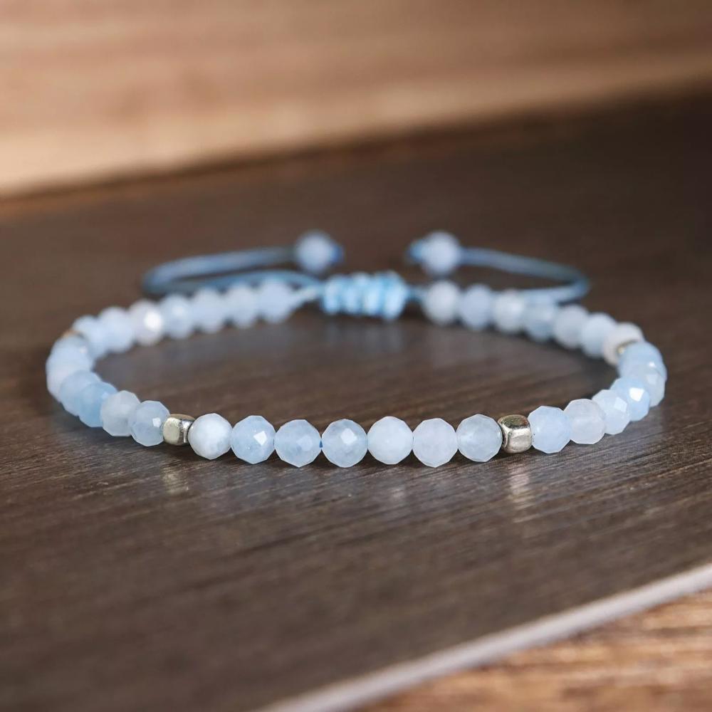 Delicate Aquamarine Dainty Healing Crystal Bracelet Minimalist March Birthstone Gift