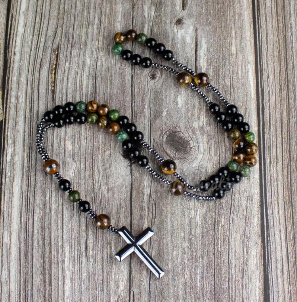 men's Hematite Cross Pendant Necklace