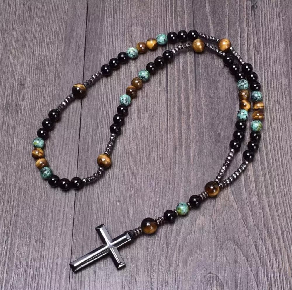 men's Hematite Cross Pendant Necklace