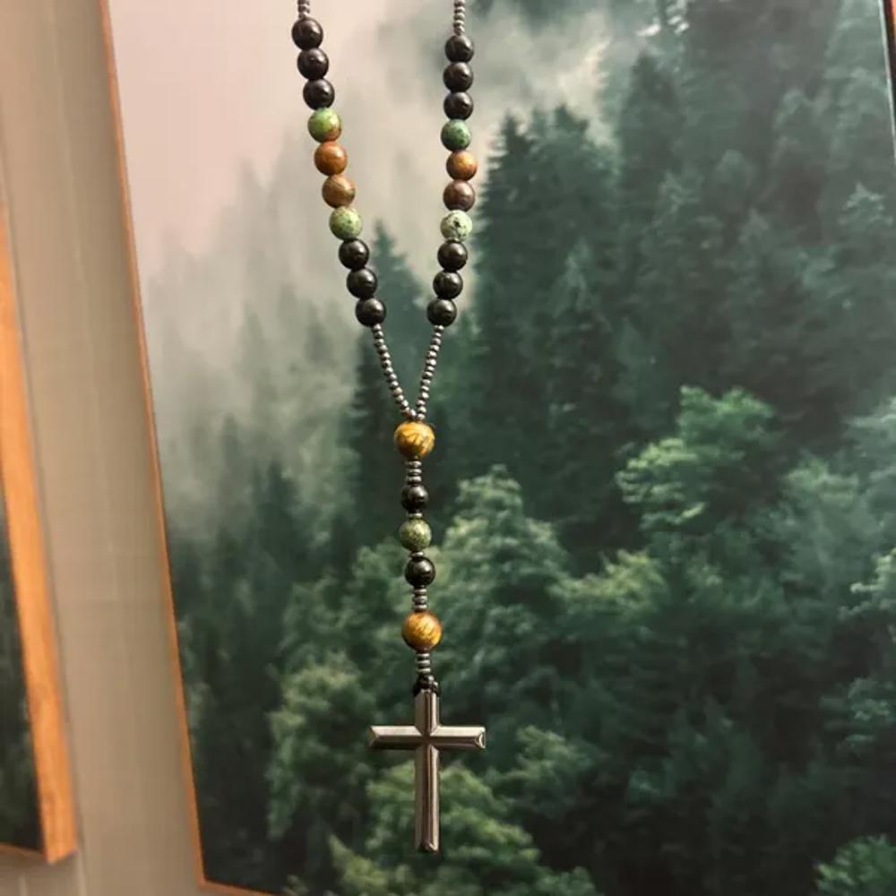 men's Hematite Cross Pendant Necklace