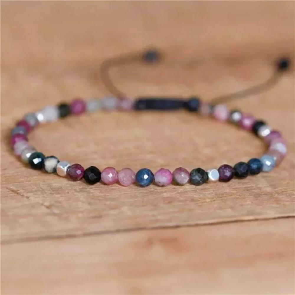 Natural Tourmaline Stone Beaded Braided Bracelet for Love Compassion