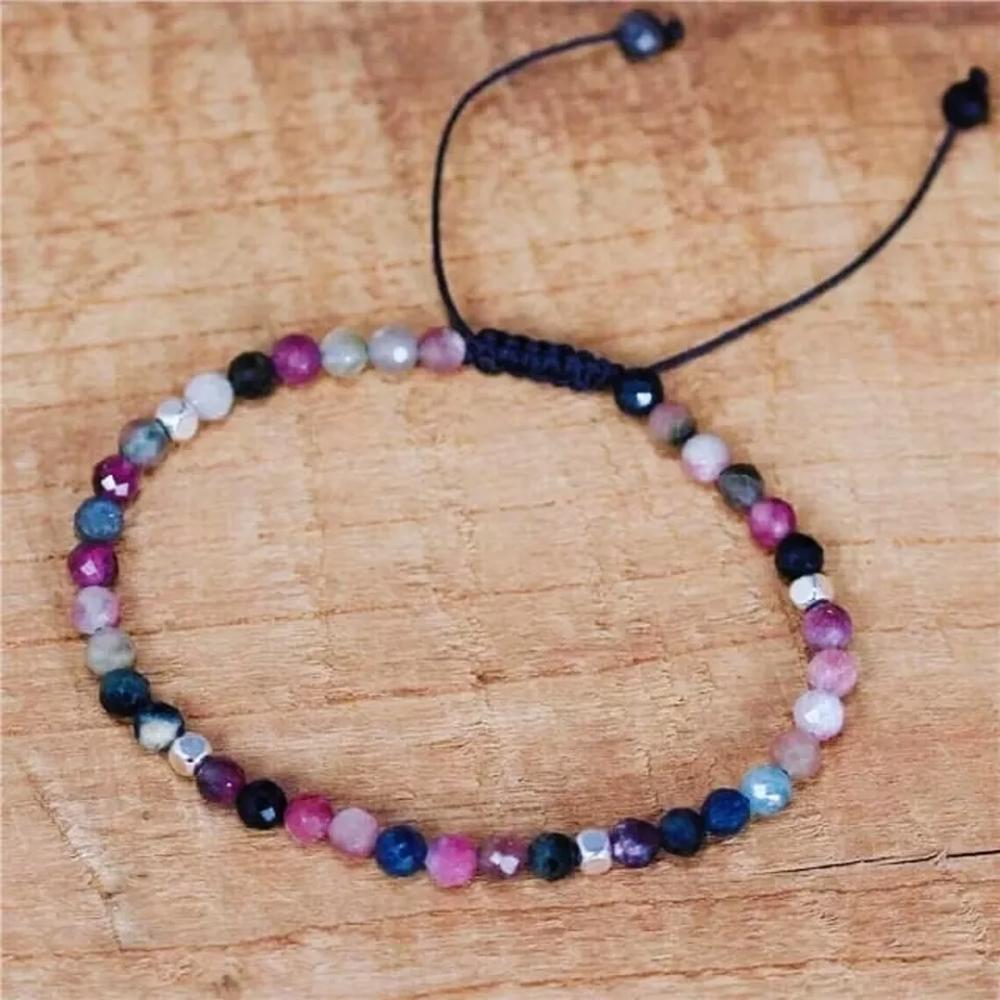 Natural Tourmaline Stone Beaded Braided Bracelet for Love Compassion