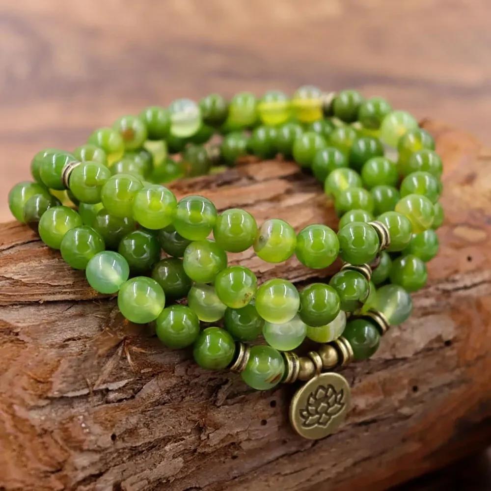 Green Jade 108 Mala Beads Prayer Necklace Healing Meditation Reiki Yoga Bracelet