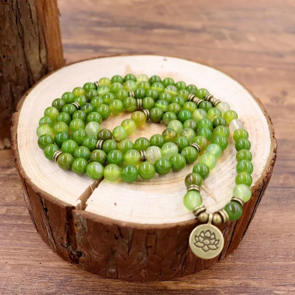 Green Jade 108 Mala Beads Prayer Necklace Healing Meditation Reiki Yoga Bracelet