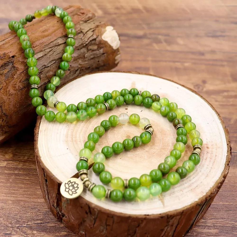 Green Jade 108 Mala Beads Prayer Necklace Healing Meditation Reiki Yoga Bracelet