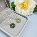  Natural Green Jade Floral Flower Shape Charm Pendant Healing Necklace (A Set)