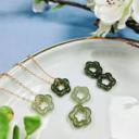  Natural Green Jade Floral Flower Shape Charm Pendant Healing Necklace (A Set)