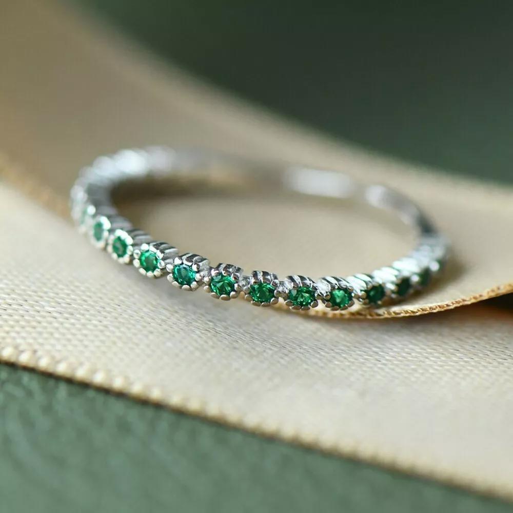 Green CZ Crystal Ring Sterling Silver Ring CZ Crystal US 7 ~ 8 Gift to her