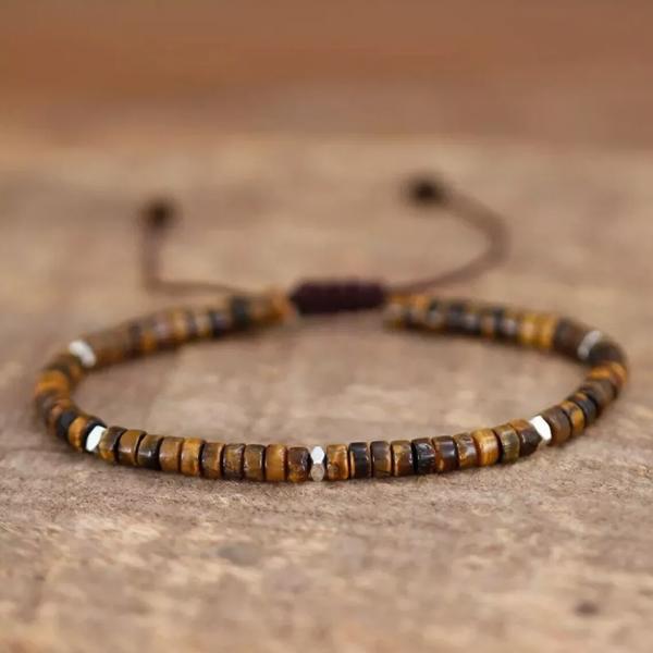 Natural Tiger's Eye Stone Beaded Braided Dainty Bracelet for Anxiety Relief