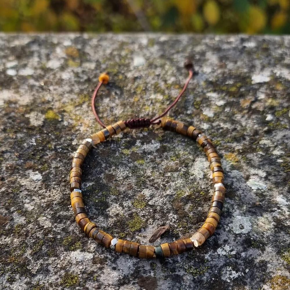 Natural Tiger's Eye Stone Beaded Braided Dainty Bracelet for Anxiety Relief