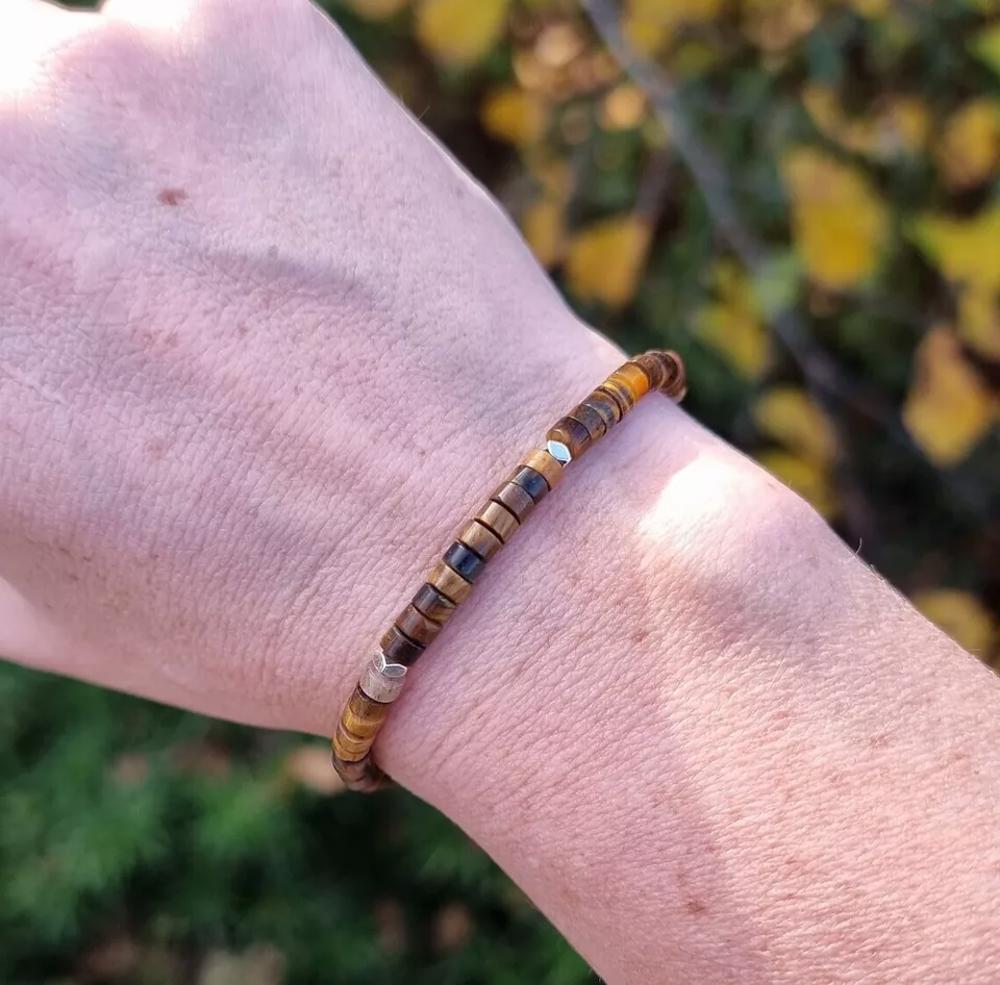 Natural Tiger's Eye Stone Beaded Braided Dainty Bracelet for Anxiety Relief