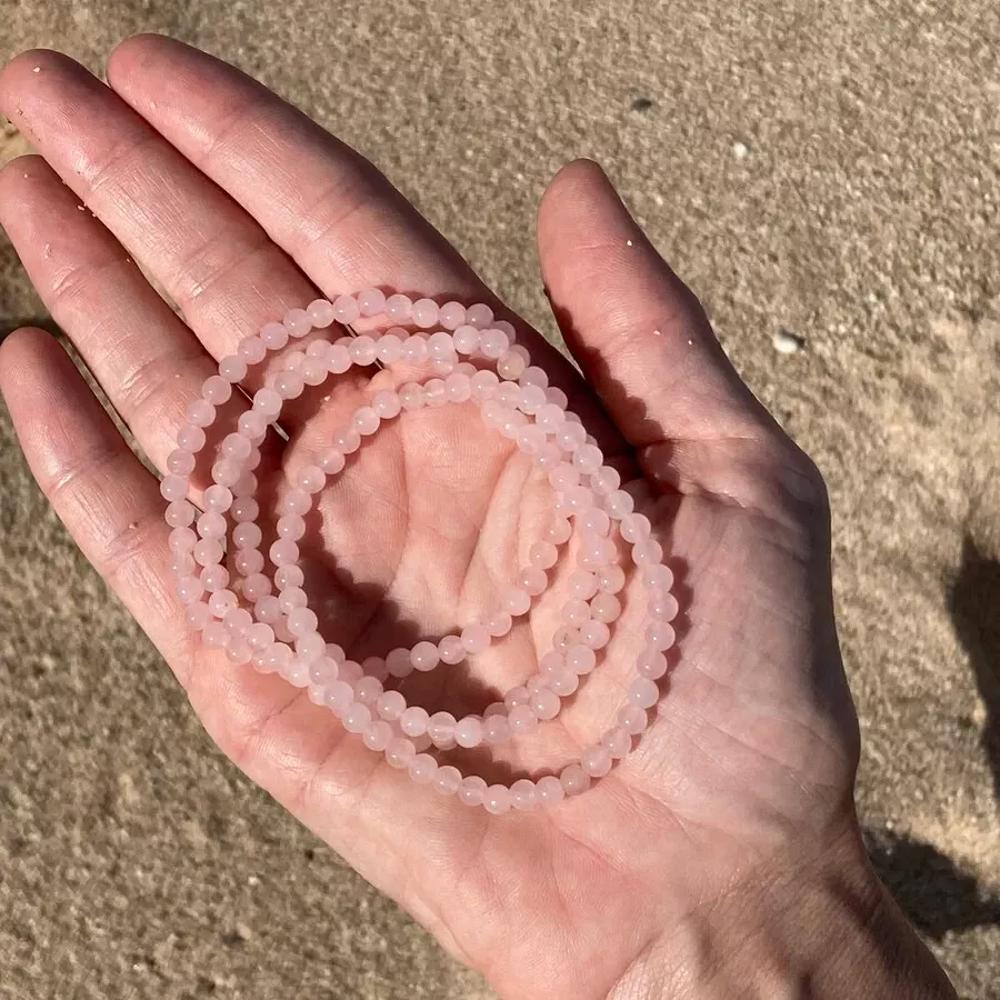 Natural Rose Quartz 4mm Beaded Crystal Healing Chakra Handmade Lucky Bracelet