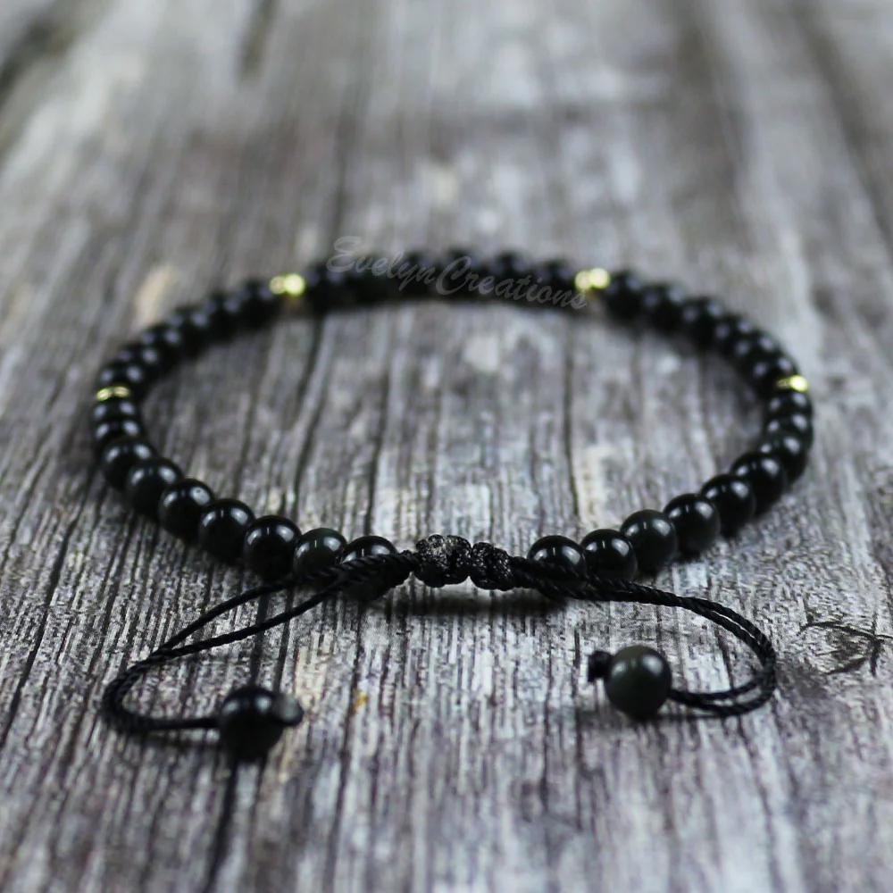 Black Obsidian Gemstone Dainty Bracelet Delicate Crystal Bracelet Minimalist