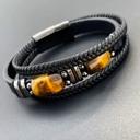  Natural Tiger's Eye Stone Men's Leather Braided Bracelet Bangle Magnetic Clasp H