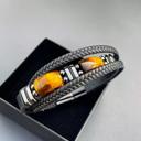  Natural Tiger's Eye Stone Men's Leather Braided Bracelet Bangle Magnetic Clasp H