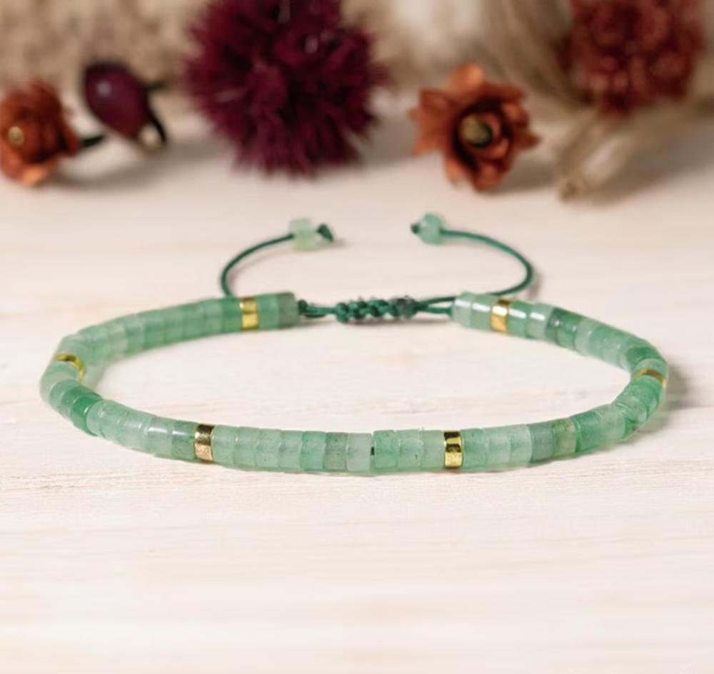 Green Aventurine Beaded Bracelet, Delicate 4mm Adjustable Aventurine Natural Stone Bracelet, Healing Protection Aura Stacking DaintyBracelet