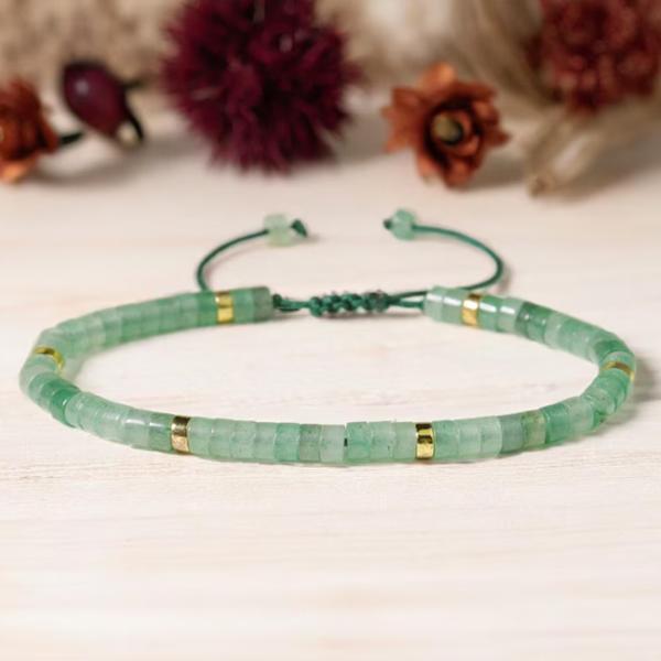 Green Aventurine Beaded Bracelet, Delicate 4mm Adjustable Aventurine Natural Stone Bracelet, Healing Protection Aura Stacking DaintyBracelet