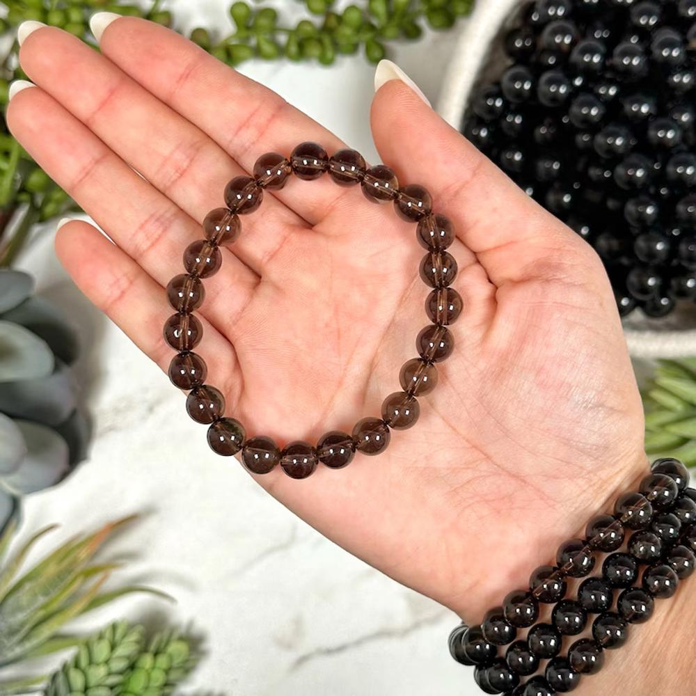 Smoky Quartz Crystal Bracelet, Emotional Healing and Balance, Handmade Gemstone Bracelet, Protection Bracelet, Stretch Bracelet, Mala Beads