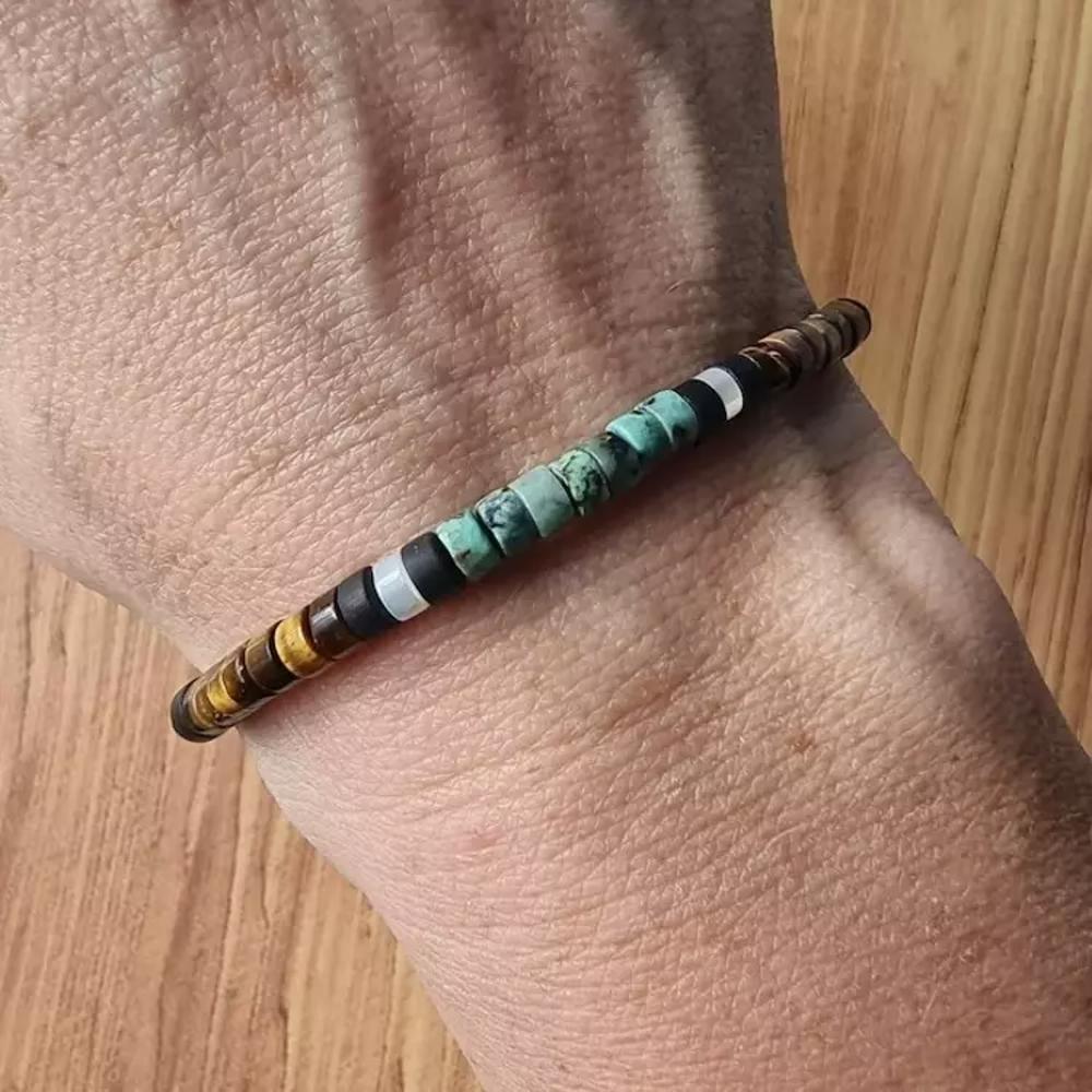 African Turquoise & Tiger Eye Beads Gemstone Healing Dainty Women Men Bracelet