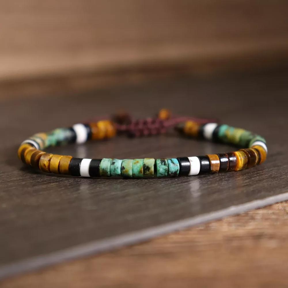 African Turquoise & Tiger Eye Beads Gemstone Healing Dainty Women Men Bracelet