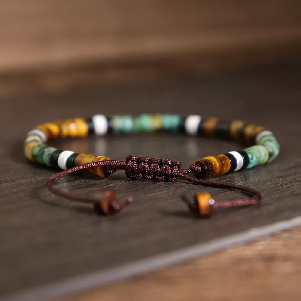 African Turquoise & Tiger Eye Beads Gemstone Healing Dainty Women Men Bracelet