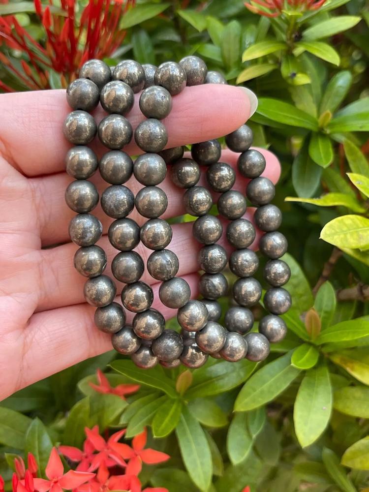 Natural 8mm Pyrite Stone Bracelet Black Gemstone Stretch Healing Bracelet