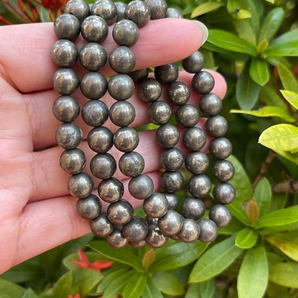 Natural 8mm Pyrite Stone Bracelet Black Gemstone Stretch Healing Bracelet