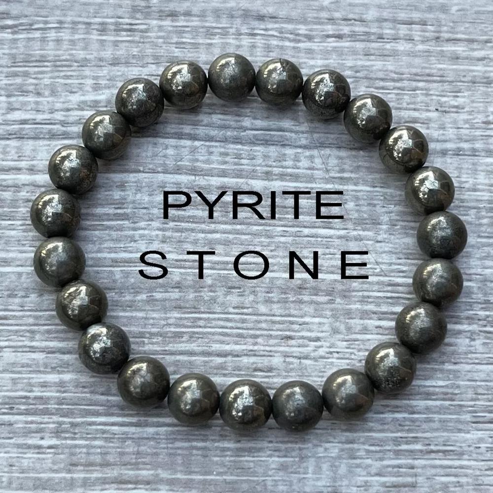 Natural 8mm Pyrite Stone Bracelet Black Gemstone Stretch Healing Bracelet