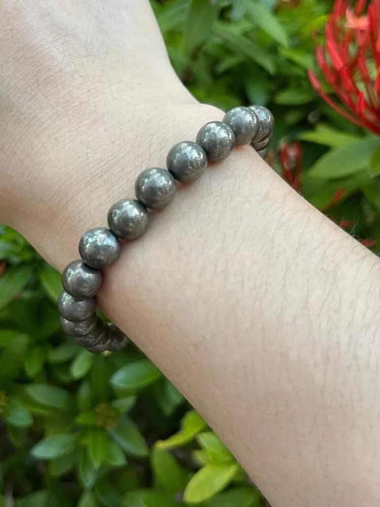 Natural 8mm Pyrite Stone Bracelet Black Gemstone Stretch Healing Bracelet