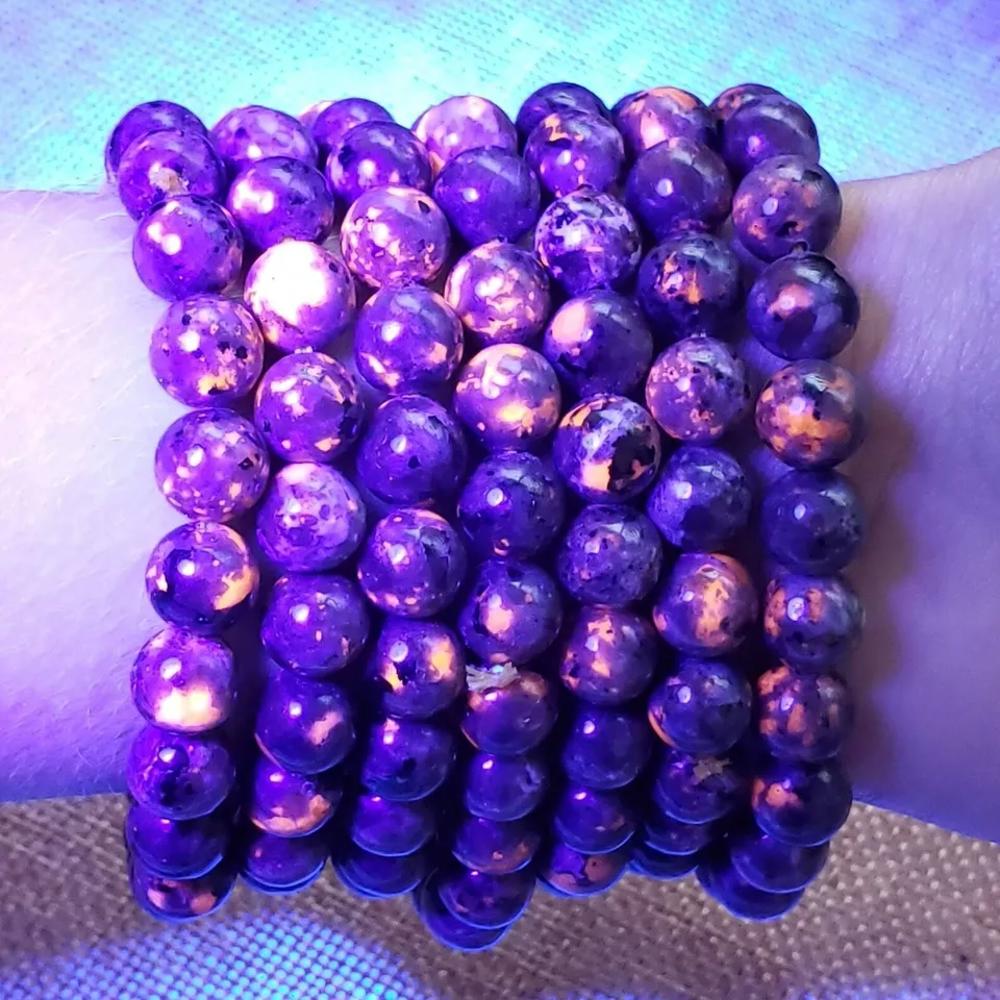 5PCS Flame Stone Bracelet Natural Emberlite Stone Stretch Bracelet UV Reactive