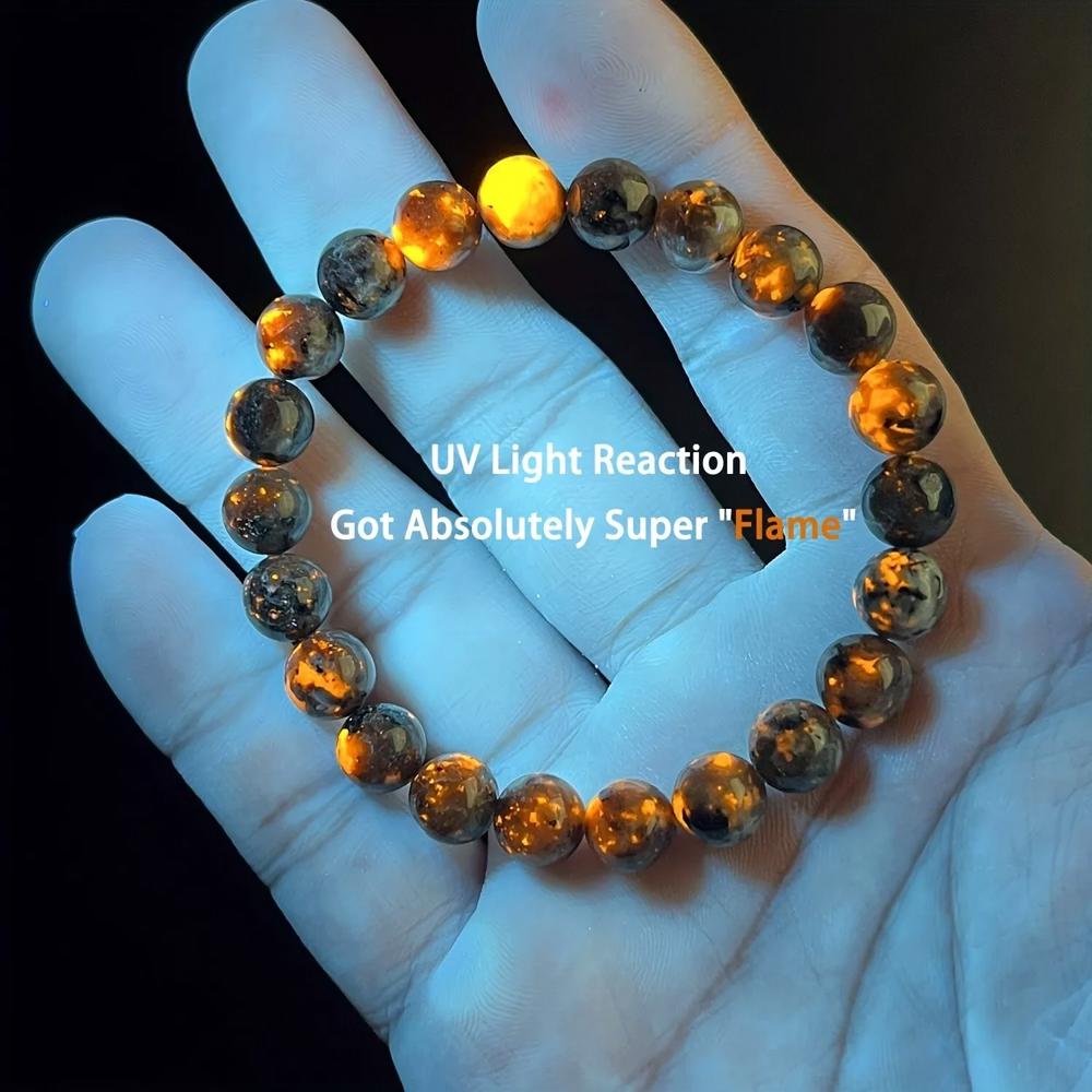 5PCS Flame Stone Bracelet Natural Emberlite Stone Stretch Bracelet UV Reactive