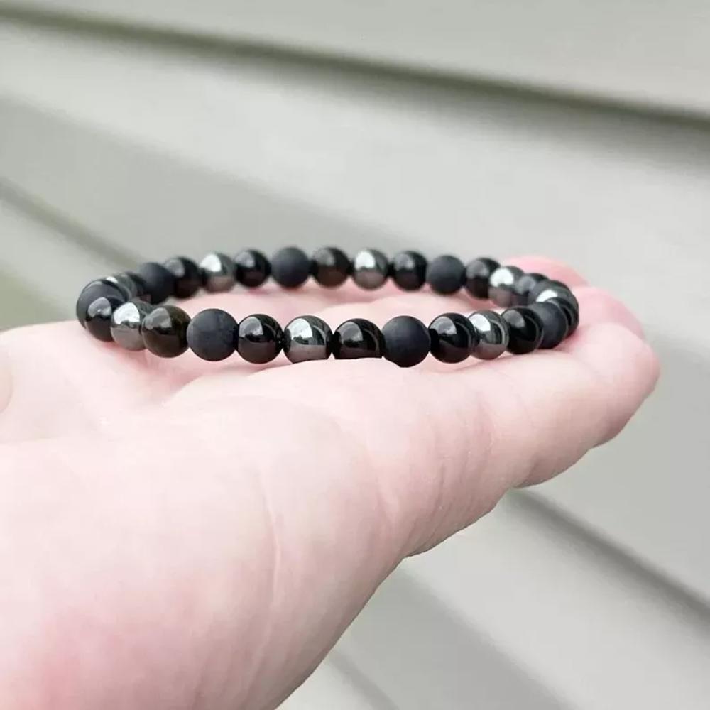 Natural Black Tourmaline Hematite Obsidian Onyx Bead Healing Protection Bracelet