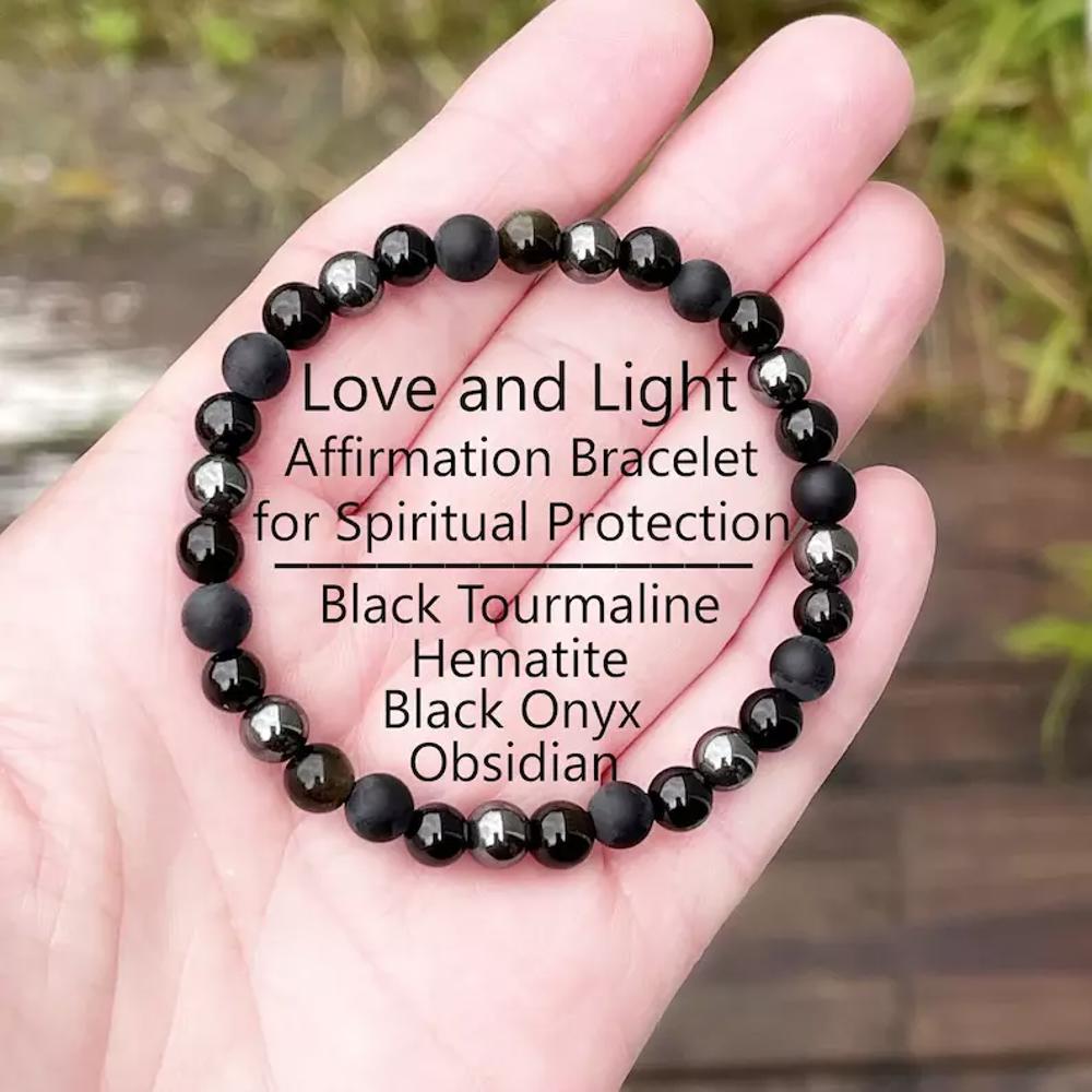 Natural Black Tourmaline Hematite Obsidian Onyx Bead Healing Protection Bracelet