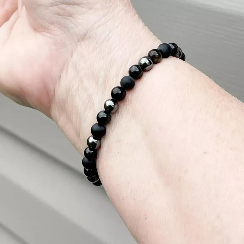 Natural Black Tourmaline Hematite Obsidian Onyx Bead Healing Protection Bracelet