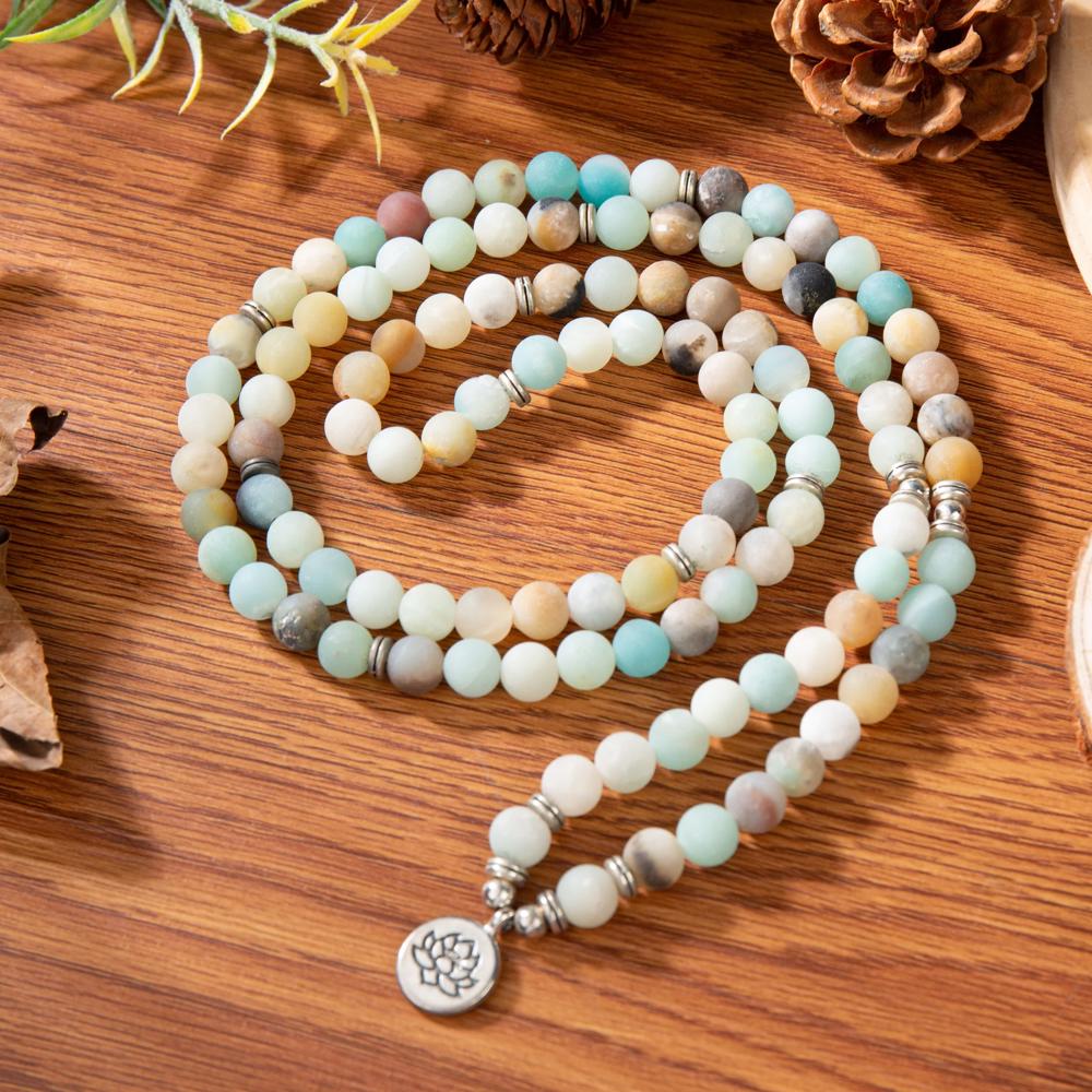 Natural Amazonite Gemstone Healing Bracelet 108 Beads Mala Necklace