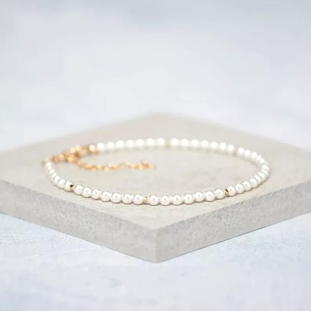 Mother of Pearl 3mm Beads Minimalist Dainty Women Mother Silver Bracelet Gifts