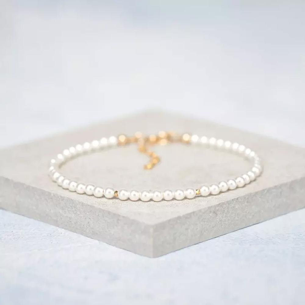 Mother of Pearl 3mm Beads Minimalist Dainty Women Mother Silver Bracelet Gifts