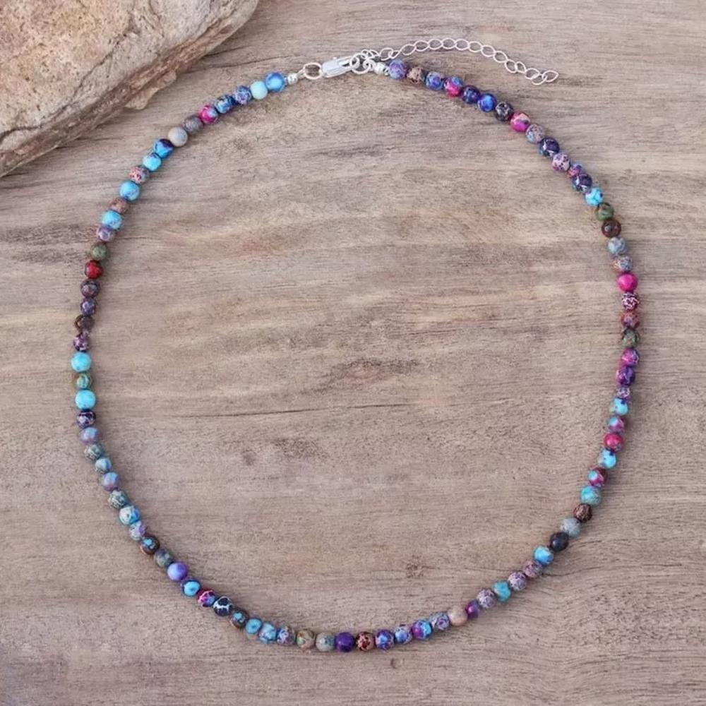 Galaxy Sea Sediment Jasper 4mm Beaded Choker Healing Dainty Women Necklace Gift