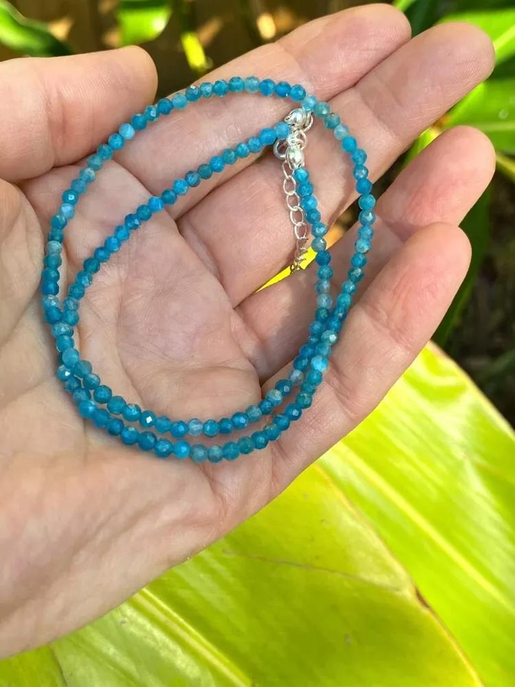 Blue Apatite 2mm Beaded Choker Gemstone Crystal Healing Women Necklace Gifts