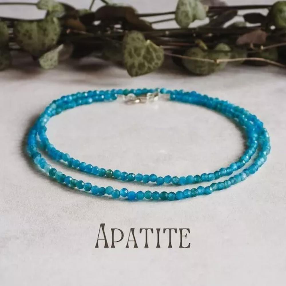 Blue Apatite 2mm Beaded Choker Gemstone Crystal Healing Women Necklace Gifts