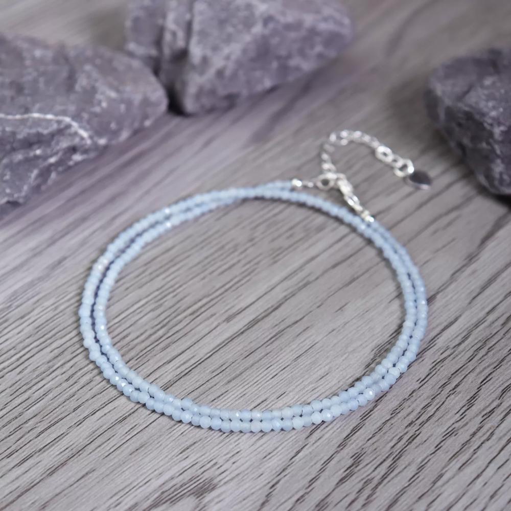 Blue Angelite 2mm Faceted Beaded Choker Healing Dainty Women Minimalist Crystal Necklace