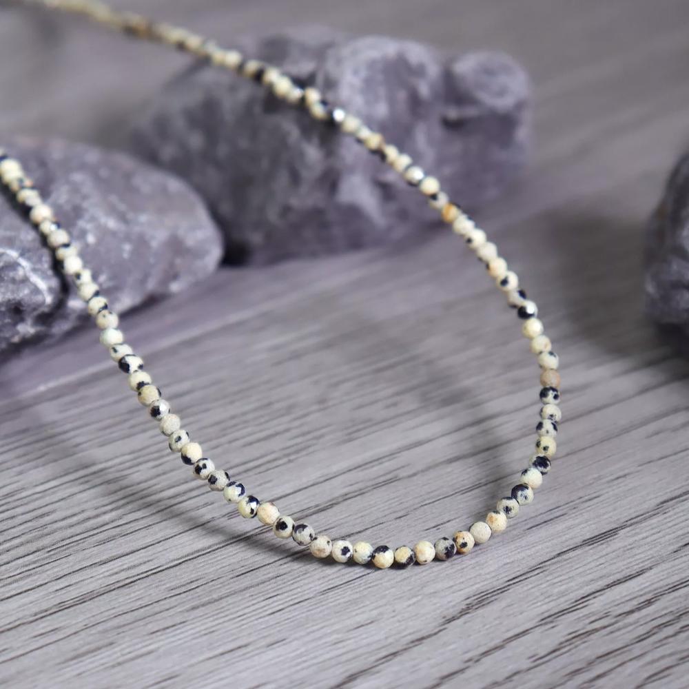 Natural Dalmatian Jasper Choker 2mm Tiny Beads Healing Reiki Minimalist Necklace