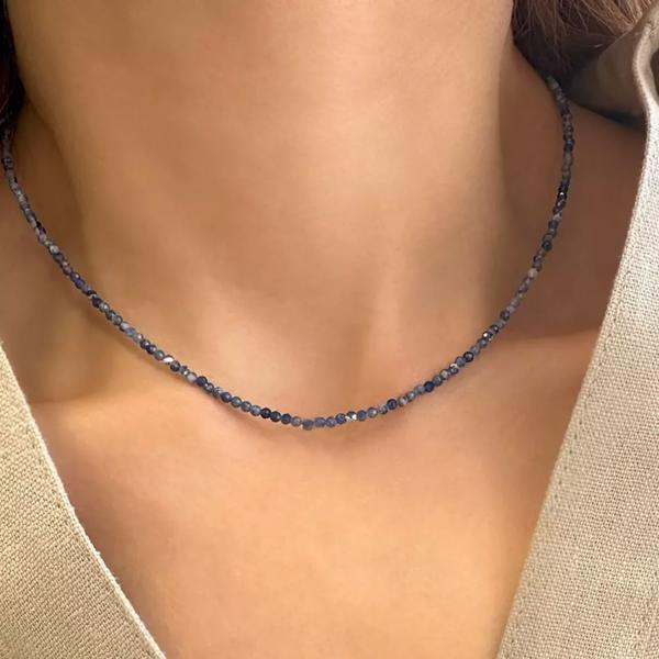 Blue Sodalite 2mm Tiny Small Beaded Choker Healing Dainty Women Necklace Gifts